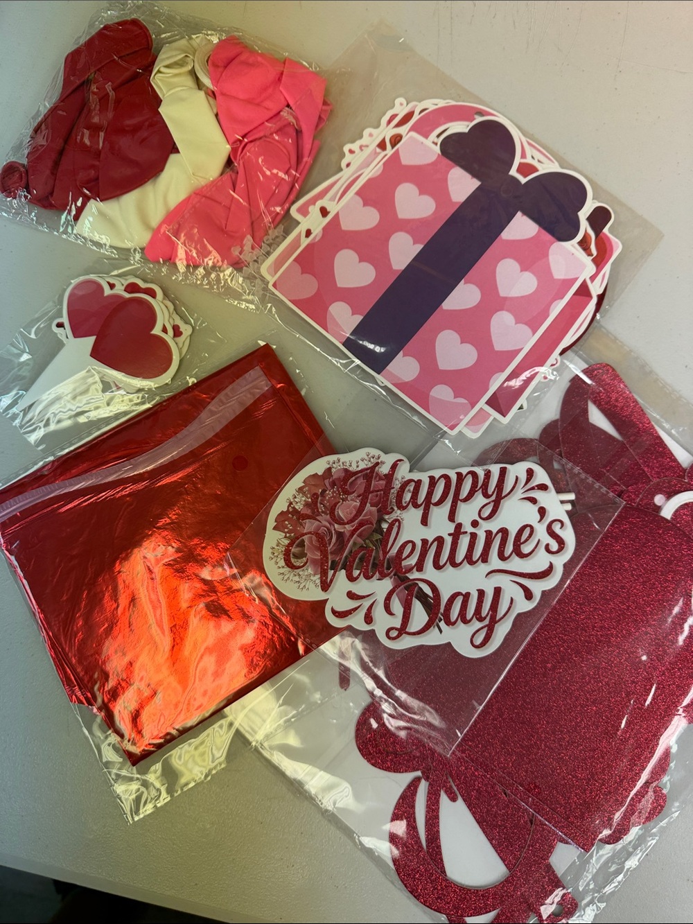 Valentine's Day Party Decoration Kit Pink & Red balloons, banner, paper mylars